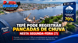 Tefé pode registrar pancadas de chuva nesta segunda-feira (7)