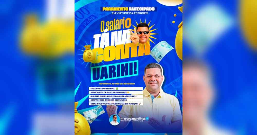 Marcos Martins antecipa salário de setembro e destaca valorização dos servidores de Uarini